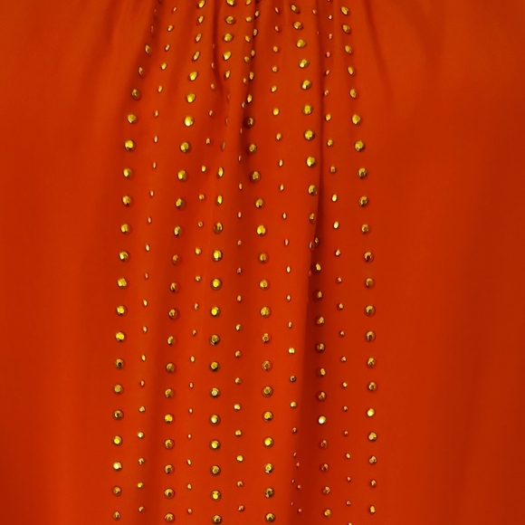 Jennifer Lopez Orange Blouse Gold Studded Detail 3/4 Cold Shoulder Sleeve Size L - Picture 2 of 9